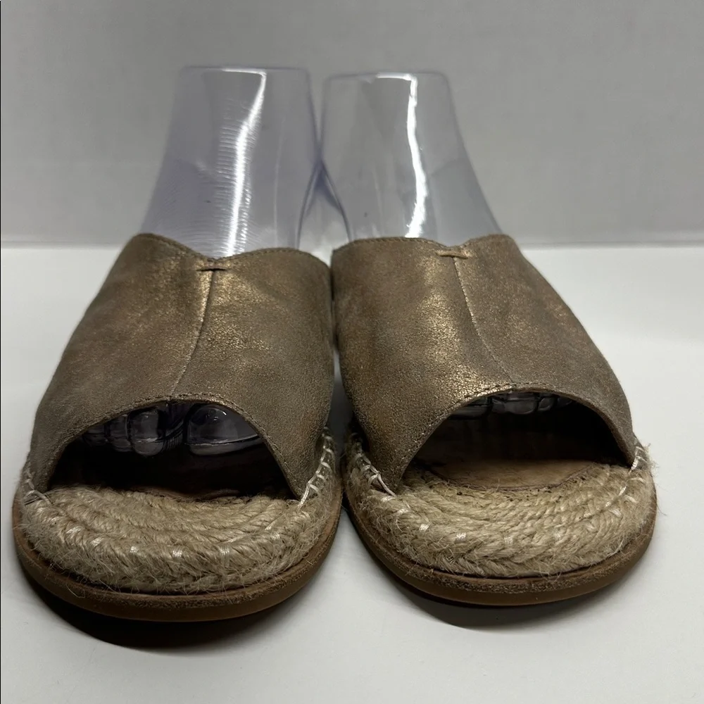 Eileen Fisher Milly Sandal Slip On Flats Shoe Metallic Suede Espadrille Size 8.5